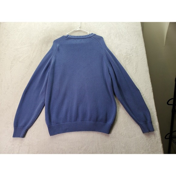 Lands' End Sweater Men Large Blue Knit Cotton Long Raglan Sleeve V Neck Pullover - Picture 2 of 9